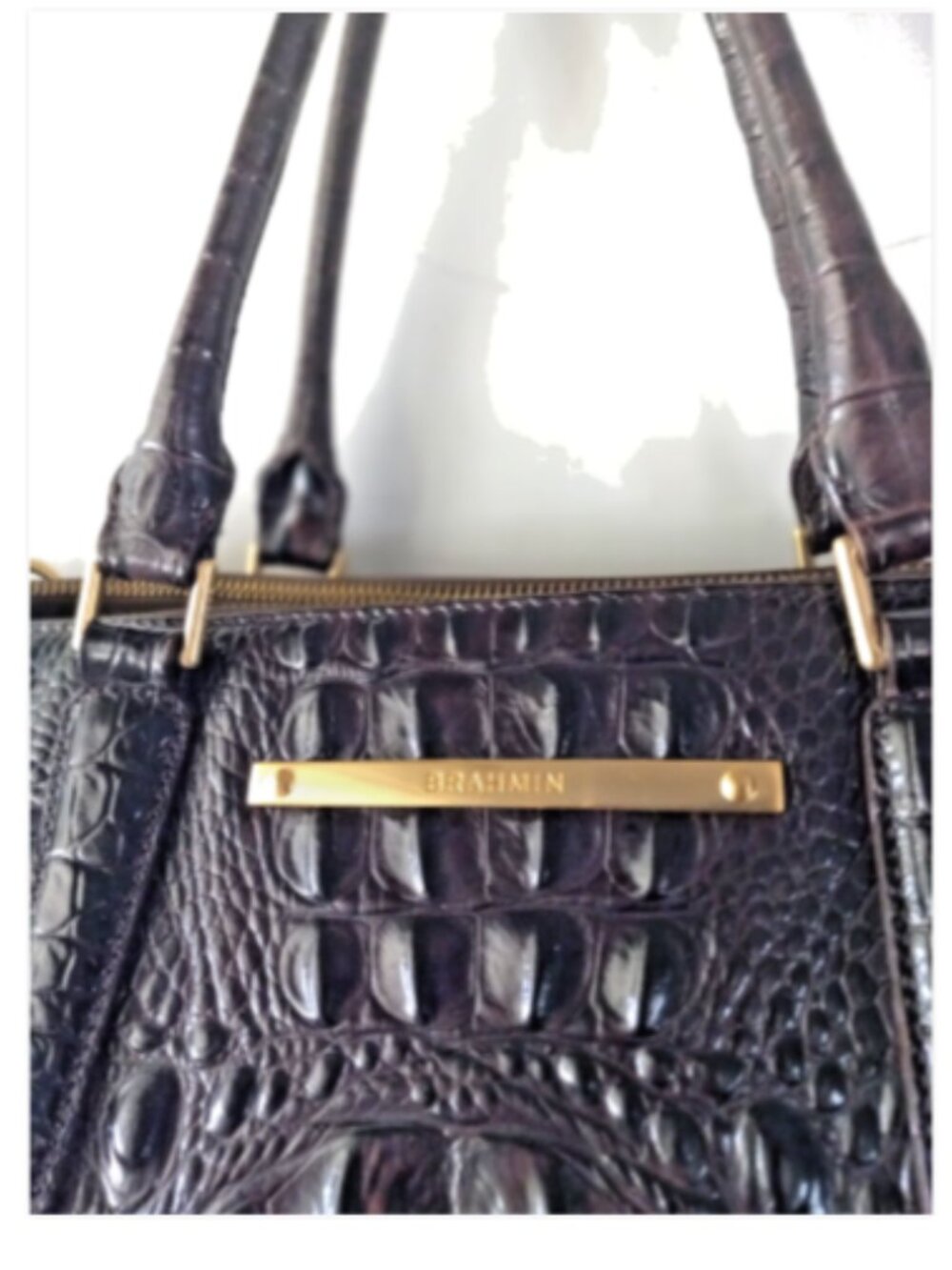 Brahmin Espresso Melbourne Croc Embossed Leather Satchel Shoulder Bag - Picture 5 of 16